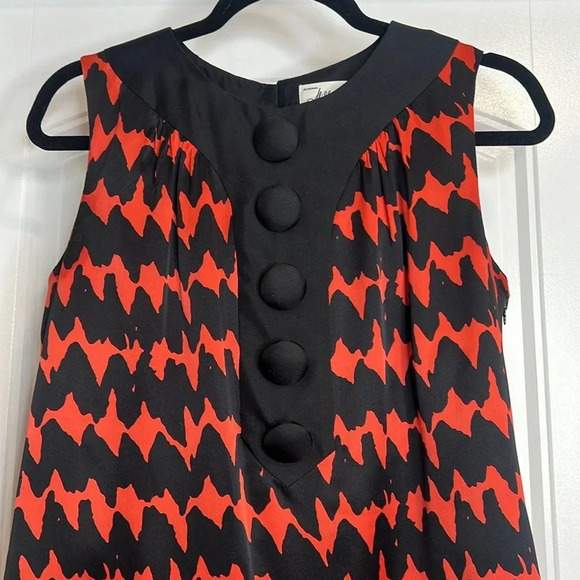 Milly of New York Retro 100% Silk Orange and Black Lined Shift Dress. Size 8. - Picture 4 of 13